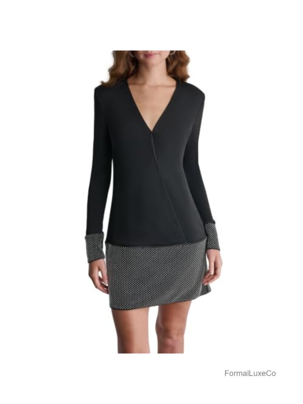 Sleeveless Jersey Shift Dress Crystal Beaded Mesh Hem Cocktail